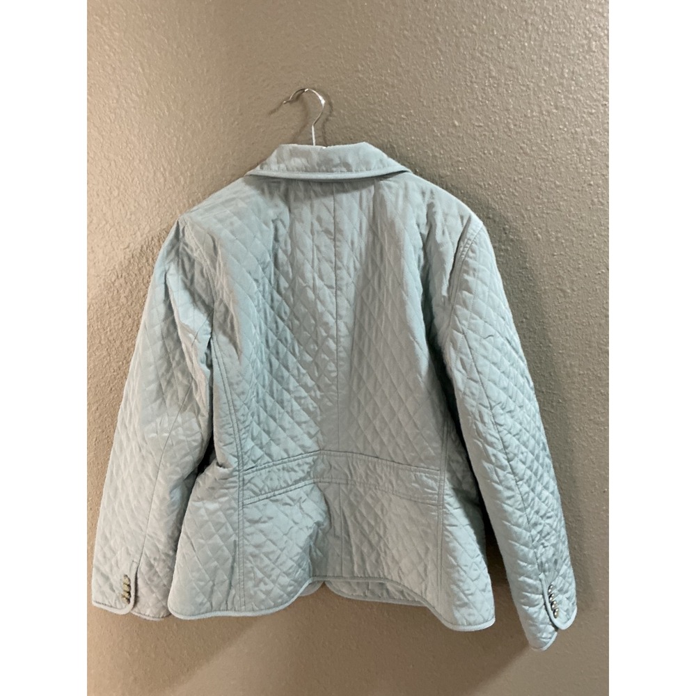 Talbots Mint Green Quilted Blazer Jacket Womens Size 12 Diamond Quilt Button Up - Picture 2 of 6